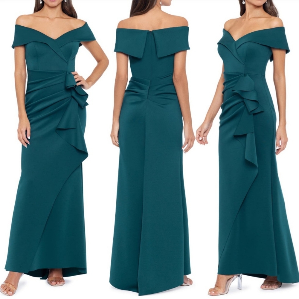 XSCAPE Ruffled Off-The-Shoulder Gown